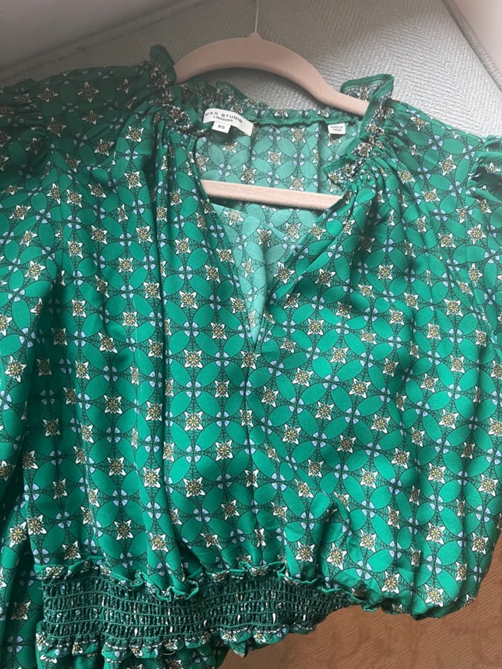 Max Studio Emerald Green Printed Long Sleeve Maxi Dress XS - Picture 8 of 9